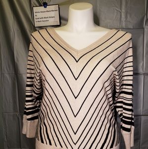 Double V-neck gold and black sweater